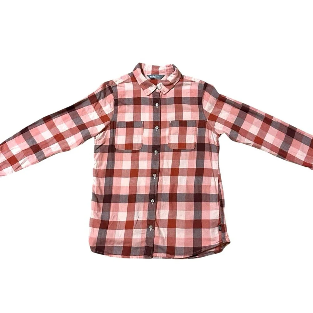 The North Face size L button down burnt orange plaid long sleeve casual cabin